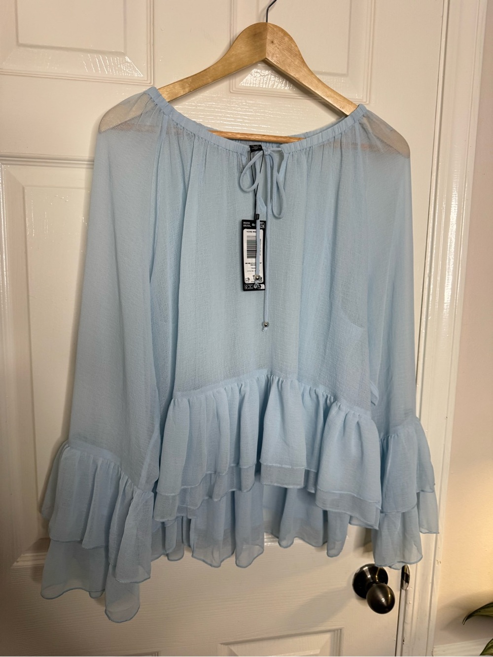 Vero Moda Light Blue Ruffle Peasant Blouse
